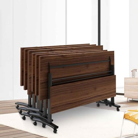 Folding Conference Table,55.1 inch Mobile Meeting Seminar Table with Wheels,Sturdy Rectangular Business Training Tables with Strong Metal Frame,Modular Conference Room Tables for Office Boardroom VORDERRY