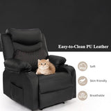 linting Massage Recliner Chairs with Heat, Wide Seat Reclining Lounge Chair for Home Theater, Faux Leather Heated Massaging Manual Recliner Chair with Cup Holder for Adult, Black