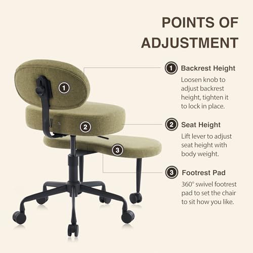 DR.LOMILOMI Ergonomic Cross-Legged Meditation Office Chair – Wide Criss Cross Kneeling Chair with Wheels, Adjustable Lumbar Support, Ideal for Yoga, Study & ADHD – Makani 601 (Standard, Olive) DR.LOMILOMI