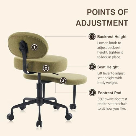 DR.LOMILOMI Ergonomic Cross-Legged Meditation Office Chair – Wide Criss Cross Kneeling Chair with Wheels, Adjustable Lumbar Support, Ideal for Yoga, Study & ADHD – Makani 601 (Standard, Olive) DR.LOMILOMI