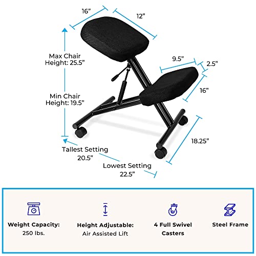 ProErgo Pneumatic Ergonomic Kneeling Chair | Fully Adjustable Mobile Office Seating | Improve Posture to Relieve Neck & Back Pain | Easy Assembly | Use in Home, Office & Classroom Stand Steady