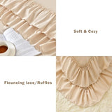 Cupocupa Beige Queen Comforter Set, 3Pcs Comforters Ruffle Farmhouse Bedding Sets Queen with Comforter, Lightweight Soft Shabby Chic Bedding Comforter Set Fluffy for All Season Cupocupa