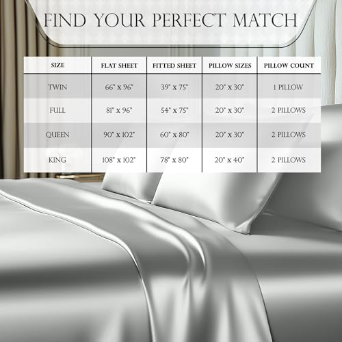 DECOLURE Satin Bed Sheets - 4 Piece Luxury Silky Queen Size Bedding Set - Softer Than Silk, Wrinkle-Free with 15” Deep Pocket Fitted Sheet, Perfect for Hair & Skin, Gifts for Women (Grey) DECOLURE