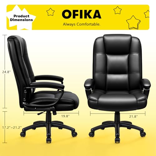 OFIKA Home Office Chair, 400LBS Big and Tall Computer Chair Heavy Duty Design, Ergonomic High Back Cushion Lumbar Back Support, Adjustable Executive Leather with Armrest OFIKA