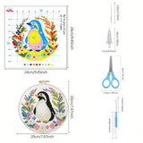 Zhenqing 4-Piece Animal Cross Stitch Kit for Beginners - Complete Set with Pre-Printed 11CT 24x24cm Fabric, Hoop & Tools (Penguin, Sloth, Cow, Deer Designs)(70405)