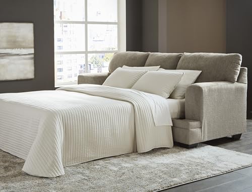Signature Design by Ashley Stonemeade Contemporary Sofa Sleeper with Folding Gel Memory Foam Mattress, Reversible Cushions and 4 Accent Pillows, Queen, Light Brown Signature Design by Ashley