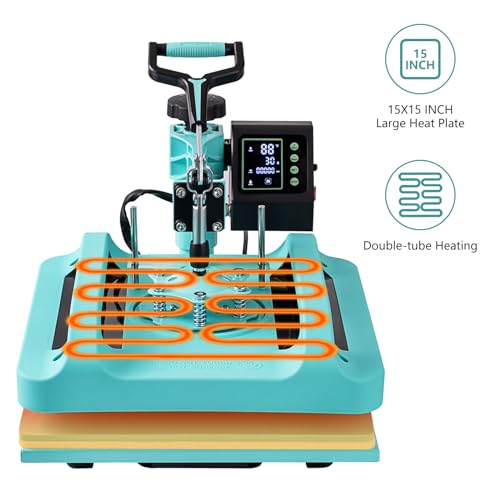 SmarketBuy 5 in 1 Heat Press,15x15 Inch Heat Press Machine with 30 OZ Tumbler Attachment, Professional Sublimation Machine for T-Shirts, Hats, Tumblers Glass Cans and Plates SmarketBuy