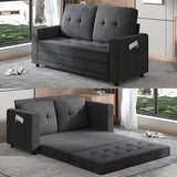 Mjkone Futon Floor Pull Out Sofa Bed, Folding Loveseat Sleeper with Tri-Fold Pullout Beds, 55" Width 2-in-1 Multi-Function Fold Out Gaming Sleeper Sofas Couch for Living Room Home Office, Dark Grey Mjkone