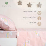 Salt Earth 100% Cotton 210TC Kids Bedsheet, Twin Sheets Set for Toddler Bed, 3 Piece Bedding Set Including Flat Sheet, Fitted Sheet, and Pillowcase, Themed Cute Sheets for Playful Kids Bed(Rainbow) Salt Earth