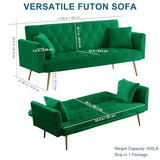 71.65'' Convertible Sofa Bed Modern Futon Set, Velvet Foldable Reclining Loveseat, Three Adjustment Angles,Mid Century Modern Couches for Living Room/Bedroom/Apartment, Easy Assembly,Green Meqiodas