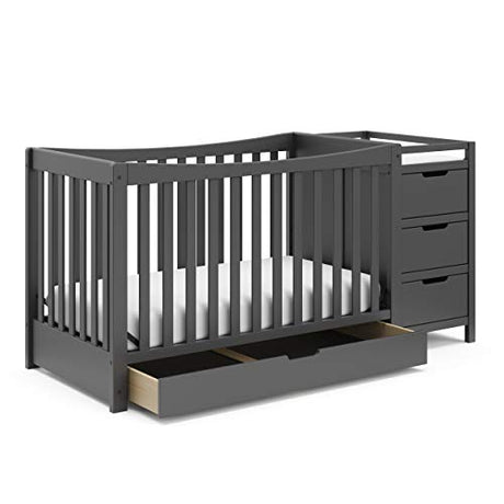 Graco Remi 4-in-1 Convertible Crib & Changer with Drawer (Gray) – GREENGUARD Gold Certified, Crib and Changing -Table Combo, Includes Changing Pad, Converts to Toddler Bed, Daybed and Full-Size Bed Graco