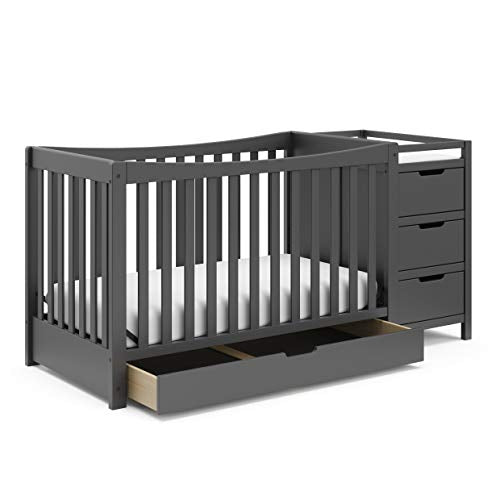 Graco Remi 4-in-1 Convertible Crib & Changer with Drawer (Gray) – GREENGUARD Gold Certified, Crib and Changing -Table Combo, Includes Changing Pad, Converts to Toddler Bed, Daybed and Full-Si - WoodArtSupply