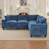 EYBCT 97" L Shaped Couch Corner Sofa, 5 Seater Oversized Cloud Couch with 2 Pillows Chenille Modular Sectional Sofa Armrests with Two Hidden Storage Space Sectional Couches for Living Room Dark Blue EYBCT