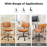 DUMOS Small Armless Home Desk Chair with Low Back Lumbar Support, Height Adjustable PU Leather Computer Task with 360° Swivel Wheels, for Small Space, Kids and Adults, Brown DUMOS