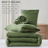Anluoer Twin Comforter Set 5 Pieces, Olive Green Bed in a Bag with Sheets, All Season Bedding Sets with 1 Comforter, 1 Pillow Sham, 1 Pillowcase, 1 Flat Sheet, 1 Fitted Sheet Anluoer