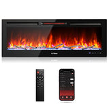 TURBRO 50” Smart WiFi Infrared Electric Fireplace with Sound Crackling and Realistic Flame, 1500W Quartz Heater, Recessed or Wall Mounted, Adjustable Flame Effects, Remote Control and App, in Flames TURBRO