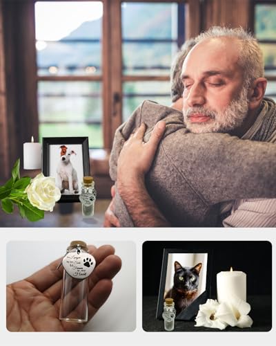 Joybloks Pet Memorial Hair Keepsake Sympathy Gift for Loss of Dog or Cat, Pet Passing Away Funerary & Bereavement Remembrance Fur Glass Bottle with Heart Shape Ornaments Joybloks