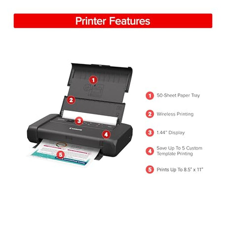 Canon PIXMA TR160 Wireless Portable Printer, 50-Sheet Paper Tray and 1.44" Display Canon