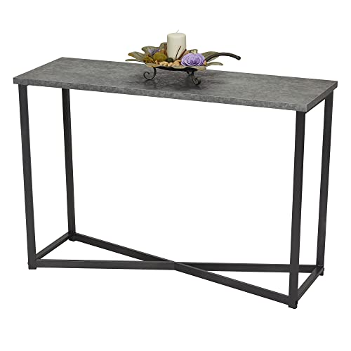 Household Essentials Jamestown Console Sofa Table Rustic Slate Concrete and Black Metal Household Essentials