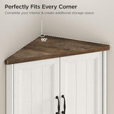 Vabches Tall Corner Cabinet, Corner Bathroom Cabinet, 67" Farmhouse Storage Cabinet with 4 Doors and Adjustable Shelves, Home Space Saver for Bathroom, Kitchen, Living Room, Pantry, White Vabches