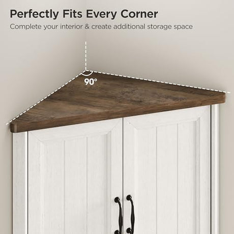 Vabches Tall Corner Cabinet, Corner Bathroom Cabinet, 67" Farmhouse Storage Cabinet with 4 Doors and Adjustable Shelves, Home Space Saver for Bathroom, Kitchen, Living Room, Pantry, White Vabches