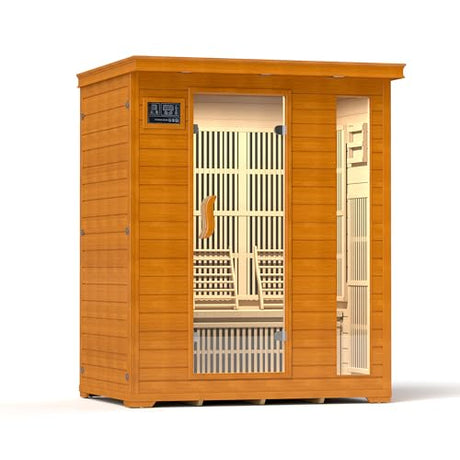 springspa 3 Person Infrared Sauna Indoor Home Sauna, Low EMF Far Infrared Canadian Hemlock Dry Saunas Room with 2 LCD Panels, 2820W/240V 15amp, 7-Color Light Therapy, 60.24"x43.31"x74.8" springspa