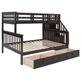 Harper & Bright Designs Twin Over Full Bunk Bed with Stairs and Drawers, Solid Wood Stairway Bunk Bed with Storage for Kids Teens Adults, Bedroom, Dorm (Espresso) Harper & Bright Designs