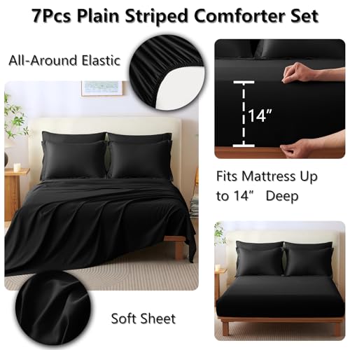 CozyLux King Size Comforter Sets - 7 Piece Bed in a Bag Black Comforter Set with Sheets Luxury Bed Set All Seasons, Soft Bedding Set with Down Alternative Comforter, Sheets, Pillowcases & Shams CozyLux