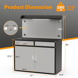 Rumetol 65" Heavy Duty Garage Workbench with Storage Drawers & Pegboard,2000lbs Capacity Metal Work Bench with Lockable Magnetic Cabinets,Adjustable LED Light for Workshop/Garage Rumetol