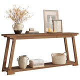 TRIBEWOOD Solid Wood Console Table, 63-Inch Long Couch Table Behind Sofa with 2-Tier Storage, Narrow Entryway Accent Furniture for Living Room, Hallway, Entrance, Foyer (Natural) TRIBEWOOD