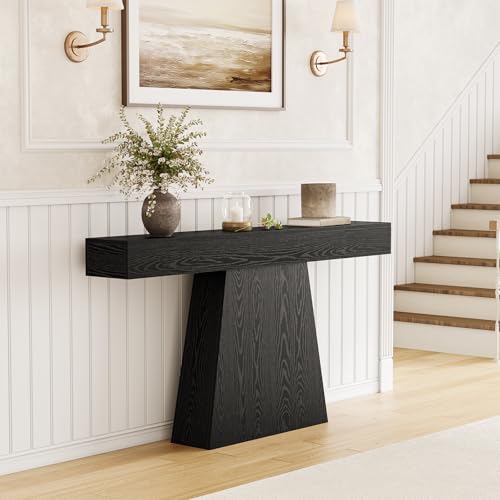 LITTLE TREE 63" Entryway Table, Modern Black Wooden Console Table with Trapezoidal Base for Living Room, Entrance, Hallway, Foyer, Behind the Couch LITTLE TREE