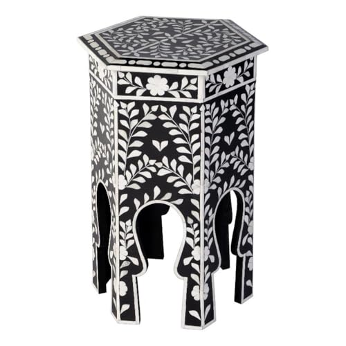 Butler Specialty Company Amaya 16" W Hexagon Bone Inlay Side Table- Black-White Butler Specialty Company