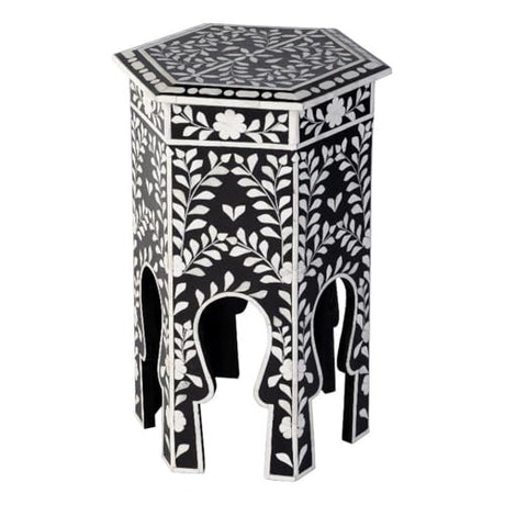 Butler Specialty Company Amaya 16" W Hexagon Bone Inlay Side Table- Black-White Butler Specialty Company