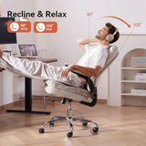 LEAGOO Ergonomic Executive Office Chair, Mid Back Comfy Desk Chairs with 3D Padded Flip-up Arms, Faux Leather Computer Rolling Chair with Wheels for Home, Adjustable Height, 300lbs, Beige LEAGOO