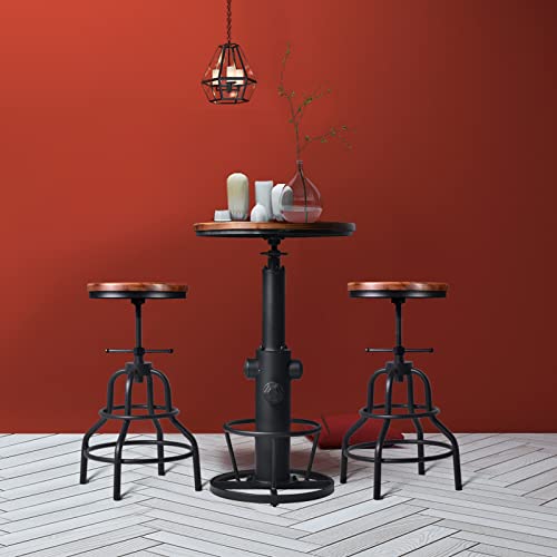 LOKKHAN Vintage Industrial Bar Stool-Rustic Swivel Bar Stool-Round Wood Metal Stool-Kitchen Counter Height Adjustable Pipe Stool-Cast Steel Stool 20-27 Inch (Set of 2) - WoodArtSupply