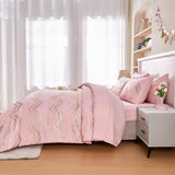 Wowelife Queen Comforter Set for Girls, Gold Glitter Foil Queen Bedding Comforter Set for Kids, 7 Pieces Bed Set for All Seasons, Teen Girl Bedroom Sets with 2 Pillow Shams and 2 Pillowcases Wowelife