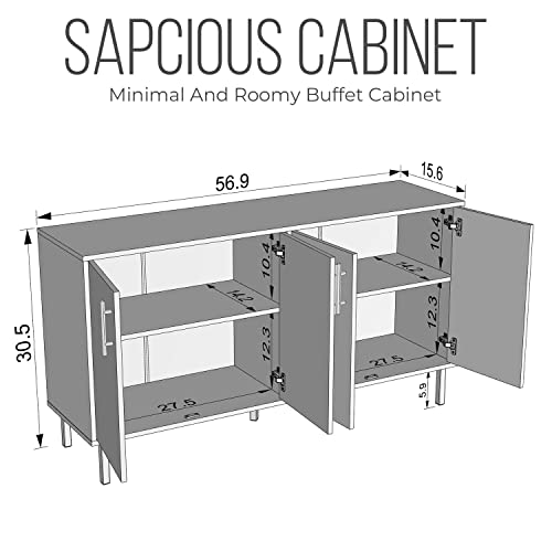 EconoHome Wood Buffet Cabinet with storage, Sideboard Cabinet with 4 Doors, Credenza for Living Room, can be used in The Office, Kitchen, Dining Room, Bedroom, as a TV Stand or Cupboard Console Table