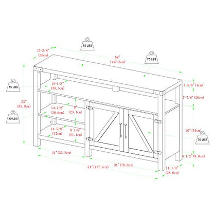 Walker Edison Georgetown Modern Farmhouse Double Barn Door Highboy Storage TV Stand for TVs up to 65 Inches, 58 Inch, Grey Wash - WoodArtSupply