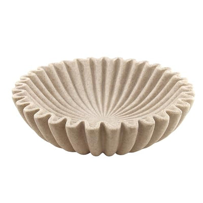 Plukers 10'' Scalloped Decorative Key Bowl for Entryway Coffee Table - Catchall Trinket Large Candy Fruit Purse Holder Kitchen Countertop Console Modern Home Decor, Artificial Stone Beige