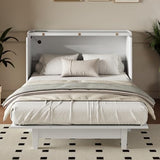 PVWIIK Queen Murphy Bed with Drawer & Charging Station for Home Office or Small Room,Solid Pine Chest Cube Cabinet Bed w/Slats Support for Girls/Boys,Modern Style & Space Saving Design,White PVWIIK