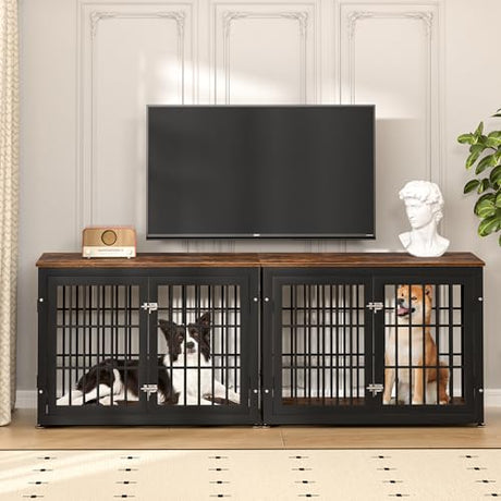 rehomerance 38 Inch Heavy Duty Dog Crate Furniture for Large and Medium Dogs, Decorative Pet House End Table, Wooden Cage Kennel Furniture Indoor, Rustic Brown rehomerance