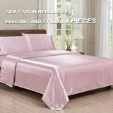 COZYXWORLD 4 Piece Satin Silky Sheet Set Queen Size, Cooling & Smooth Bedding Set for Hair and Skin, Deep Pocket Aesthetic Cute Women Bedroom Decor, Pink COZYXWORLD