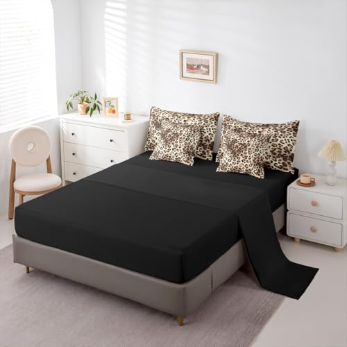 Erosebridal Leopard Print King Comforter Set Cheetah Not Real Fur 7-Piece Bed in A Bag Wild Animal Jungle Ombre Cowhide Fur Sheets and Pillowcases Beige Brown Bed Sets Erosebridal