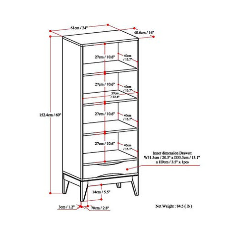 SIMPLIHOME Harper SOLID HARDWOOD 24 Inch Mid Century Modern Bookcase with Storage in Teak Brown, For the Living Room, Study Room and Office SIMPLIHOME