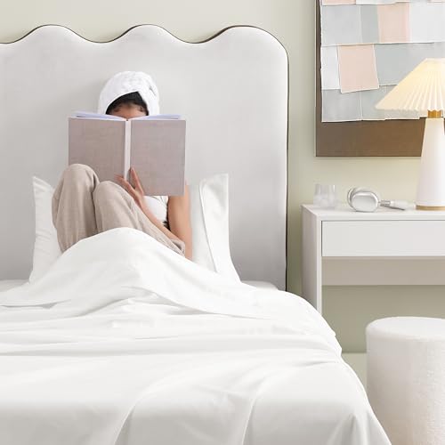 UGG Hedi Twin XL Sheet Set 3-Piece Luxury Cooling Sheets Deep Pockets Premium Bedding with 1 Pillow Sham Hypoallergenic Machine Washable Soft Lightweight Bed Set for Dorm or Kids Bed, Twin XL, White UGG