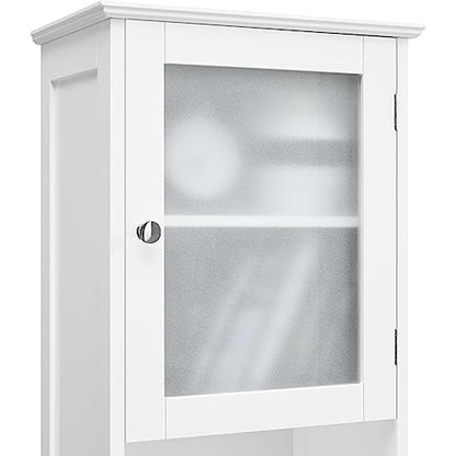 Yaheetech 67" Tall White Bathroom Storage Cabinet with Glass Door and Adjustable Shelves - WoodArtSupply