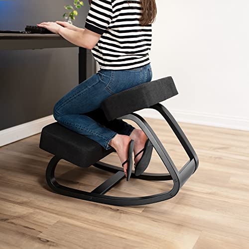 DRAGONN by VIVO Wooden Rocking Kneeling Chair, Ergonomic Rocker Stool for Home and Office, Angled Posture Seat, Black Frame, Black Cushions, DN-CH-K04RB DRAGONN