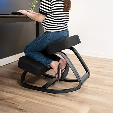 DRAGONN by VIVO Wooden Rocking Kneeling Chair, Ergonomic Rocker Stool for Home and Office, Angled Posture Seat, Black Frame, Black Cushions, DN-CH-K04RB DRAGONN