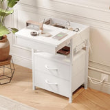 Nightstand Bedside Table Hidden Drawer - Night Stand with Charging Station and Sliding Top Storage, Bed Side Table with 2 Fabric Drawers, Modern Nightstand for Bedroom Dorm Living Room, White Lazzanto