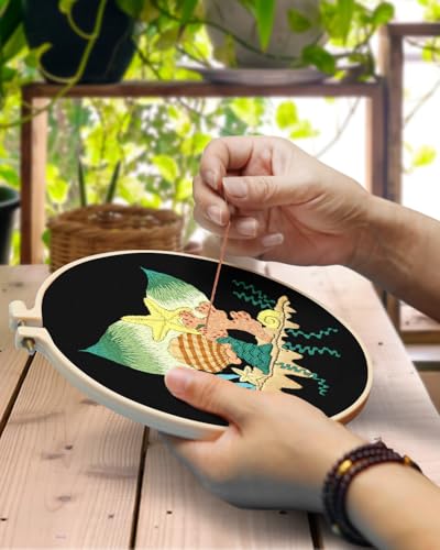 TINDTOP 4 Pack Embroidery Kit for Adult Beginners, Embroidery DIY Starter Kit, with Ocean Shell Stamped Patterns, Hoop, Tools, Colorful Threads with Needles, Instructions TINDTOP